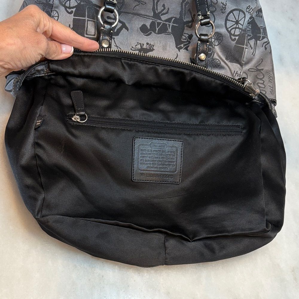 Coach Bag Purse Handbag Horse Carriage Signature Gray Silver EW Tote Pocketbook - Picture 13 of 16